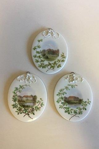 Three Royal Copenhagen Oval Wall plates with typografical motifs from 1870-1880