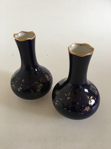 Rare pair of Royal Copenhagen Art Nouveau Cobolt Blue Vases with gold