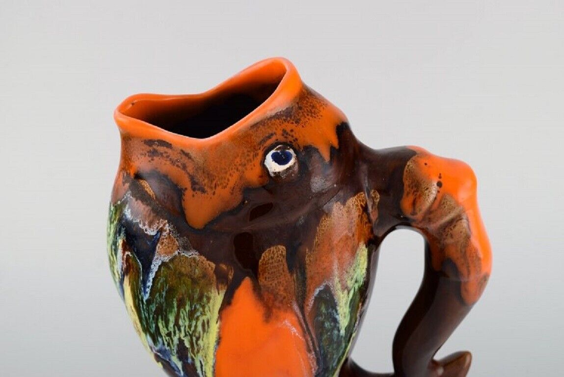 Belgian studio ceramicist Retro jug in glazed ceramisc shaped like a fish