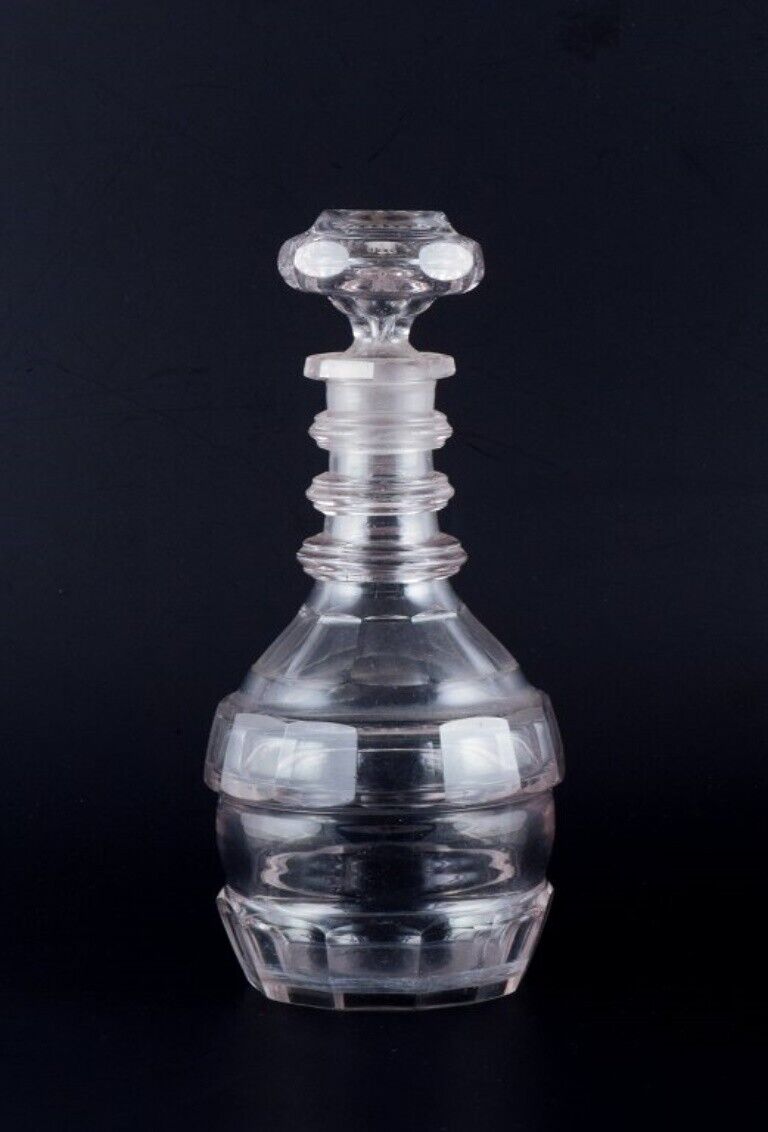 Danish glassworks Hand-blown Art Deco wine decanter in clear faceted cut glass