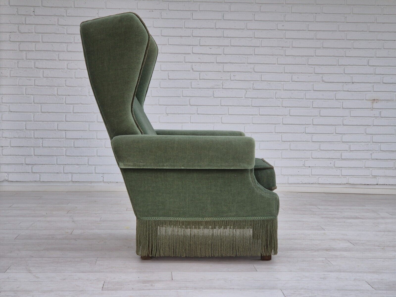 1970s Danish wingback armchair original condition furniture velour beech