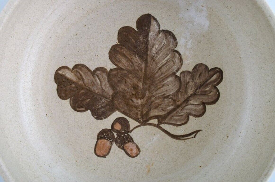 Kähler HAK Glazed ceramic bowl with hand-painted leaves and acorns 1960s