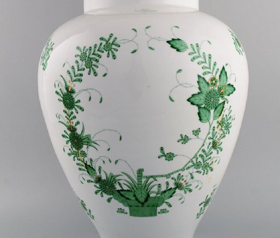 Giant Herend Chinese Bouquet lidded porcelain vase with green flowers