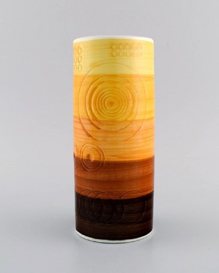 Olle Alberius for Rörstrand Cylindrical Sarek vase in hand-painted ceramics