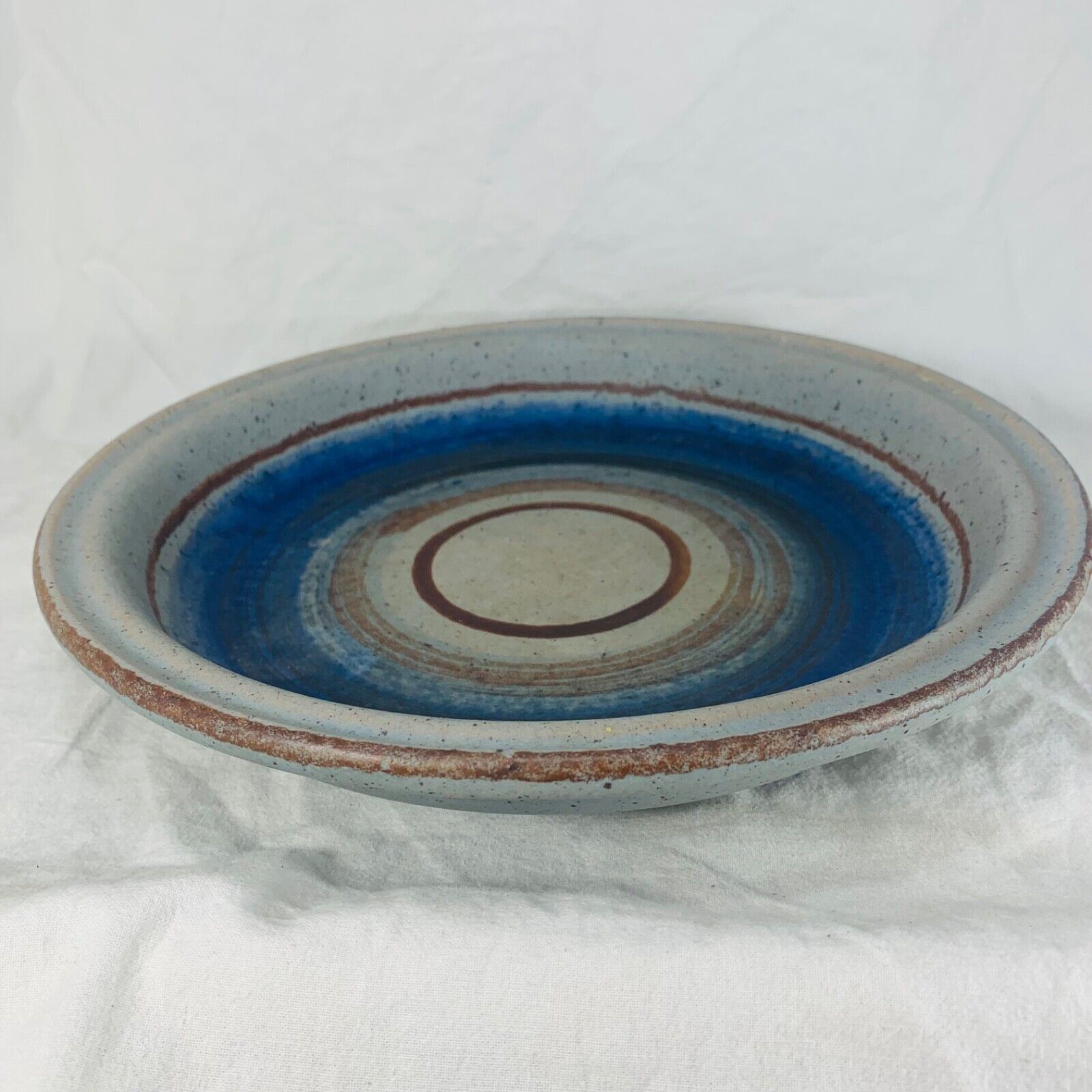 Vintage Strehla ceramic deep plate blue brown 26x4cm GDR East Germany