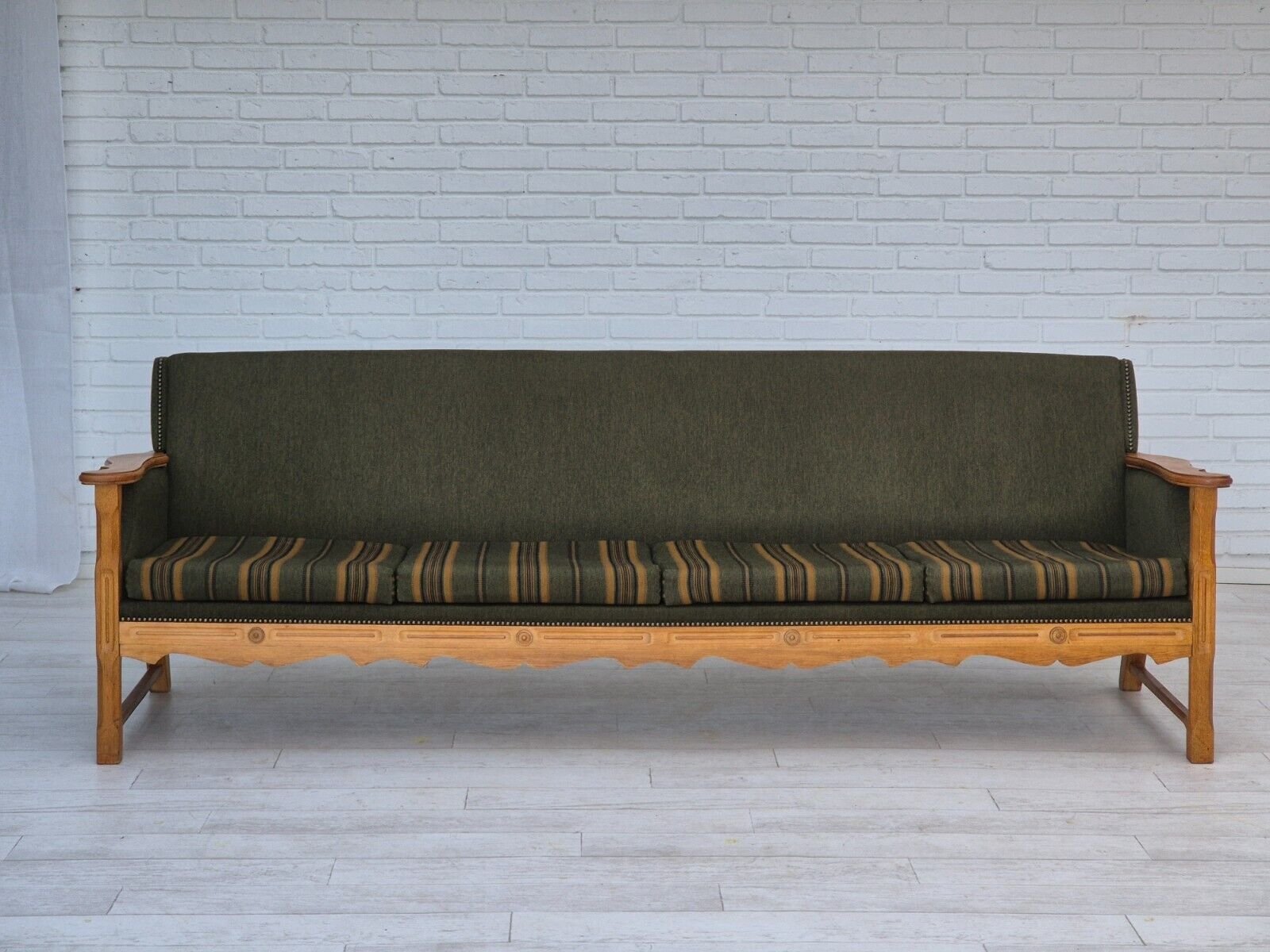 1970s Danish 4 seater sofa original very good condition wool oak wood