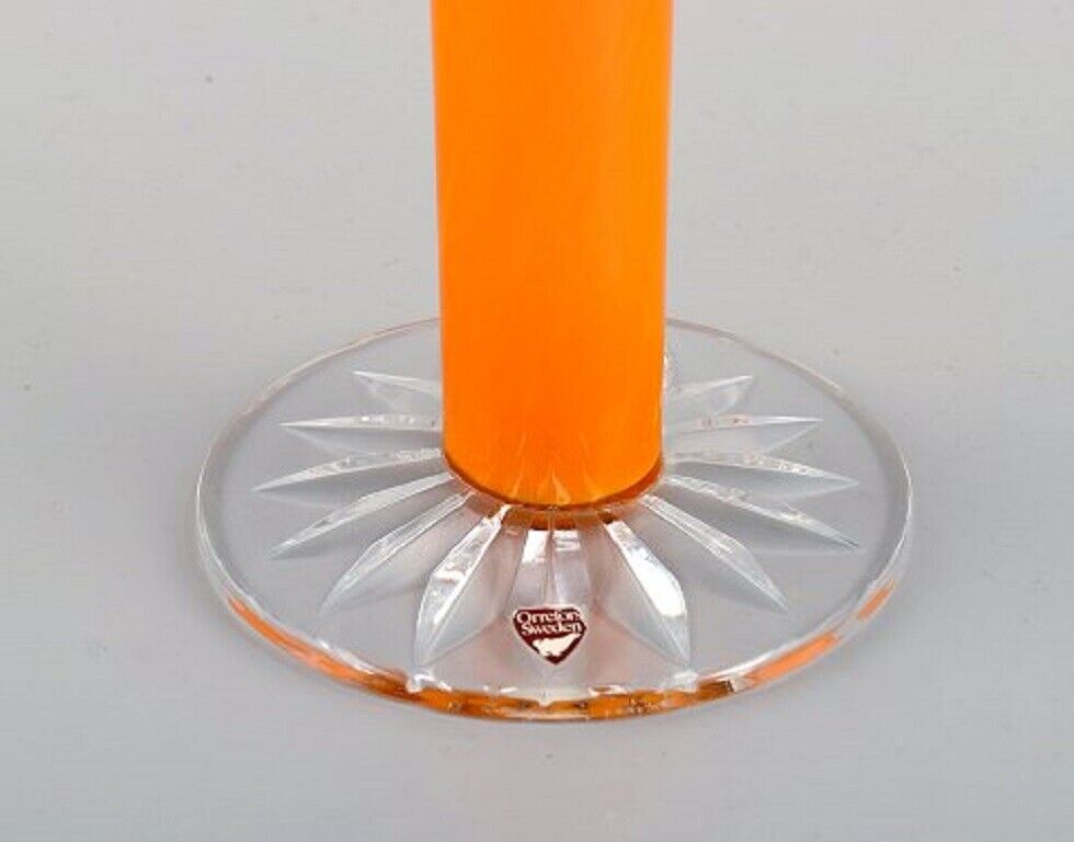 Anne Nilsson for Orrefors Vase in clear and orange mouth-blown art glass 1980s