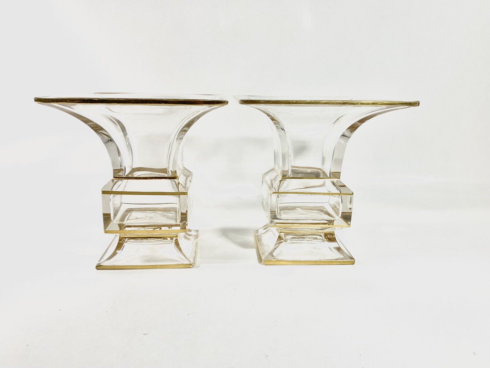 Vintage Crystal Vase Set Gold Lines 18/1900s