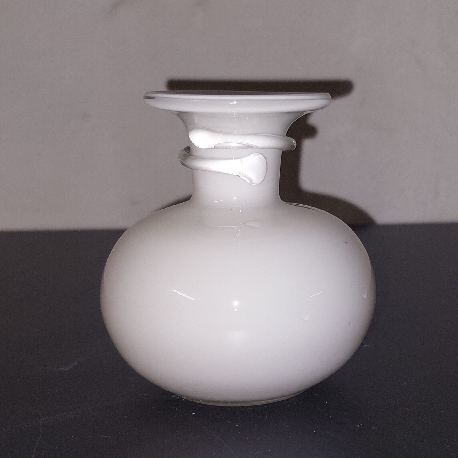 Vintage small white modern art glass vase from Holmegaard Glass factory c 1970