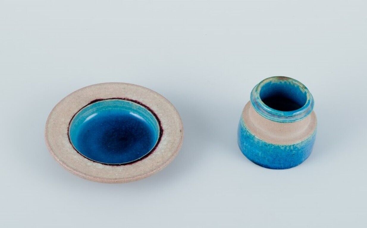 Nils Kähler for Kähler Small ceramic bowl and small vase with turquoise glaze