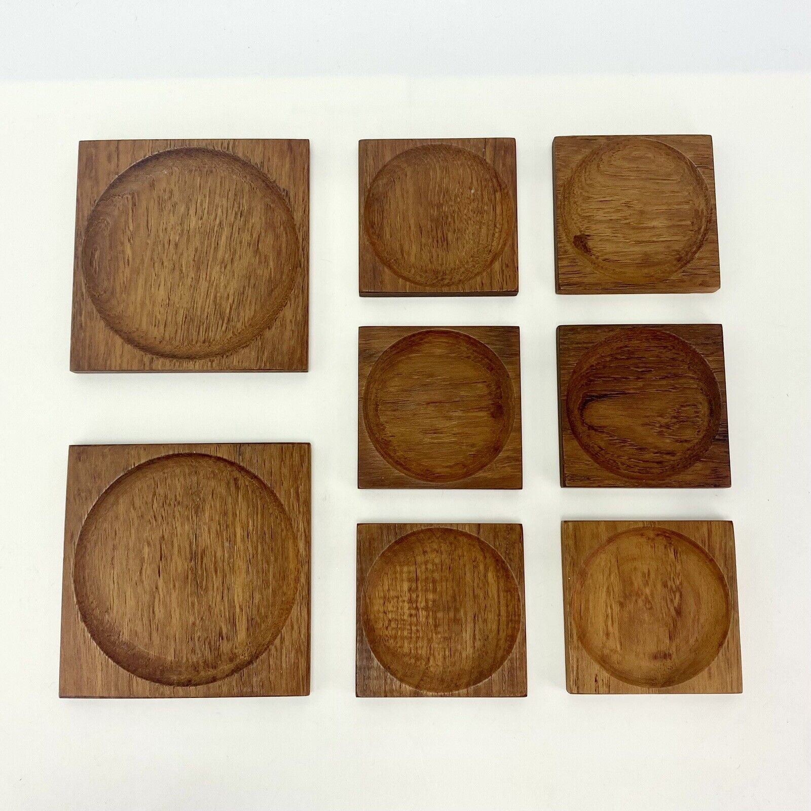 Set of 8pcs Danish MCM Teak Wood Coasters Bottle Glass Coasters 1960s Barware