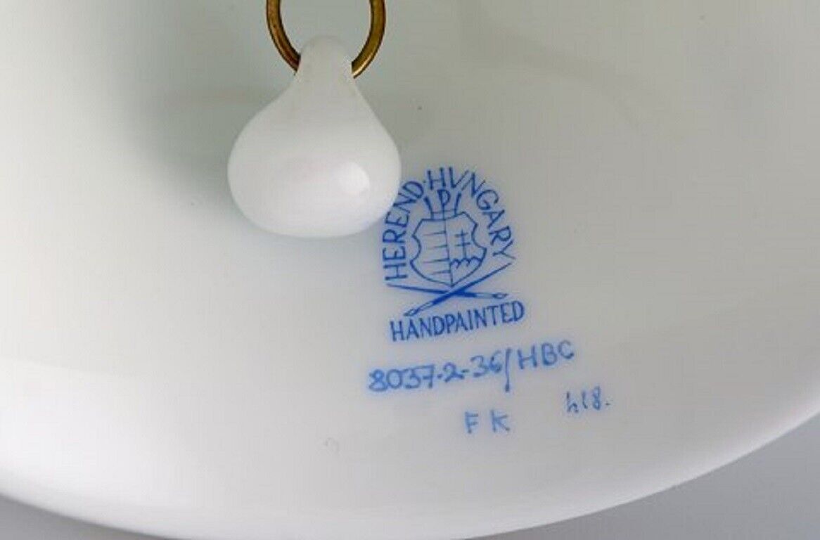 Herend table bell in hand-painted porcelain with flowers and gold decoration