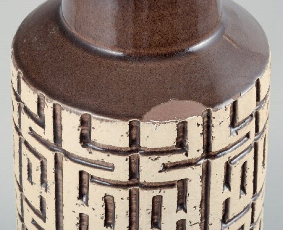 Mari Simmulson Upsala Ekeby Sweden floor vase in brown and beige glaze