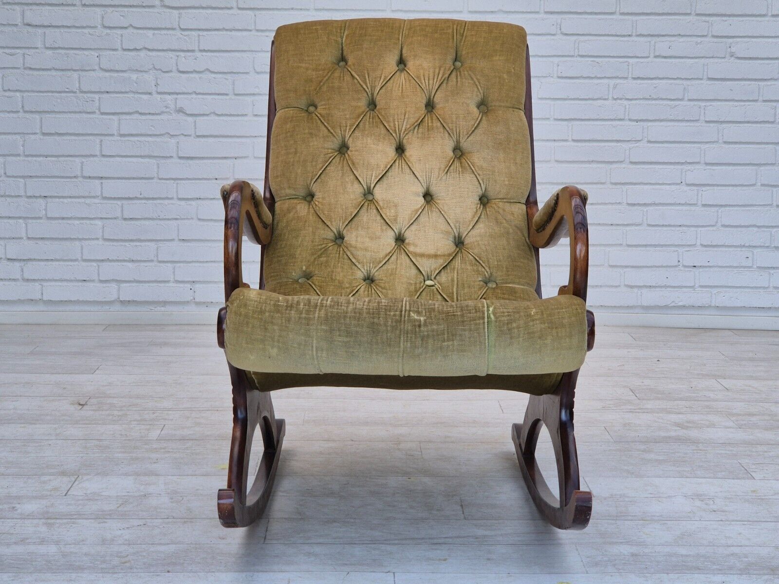 1950s Scandinavian rocking chair vintage green furniture velour