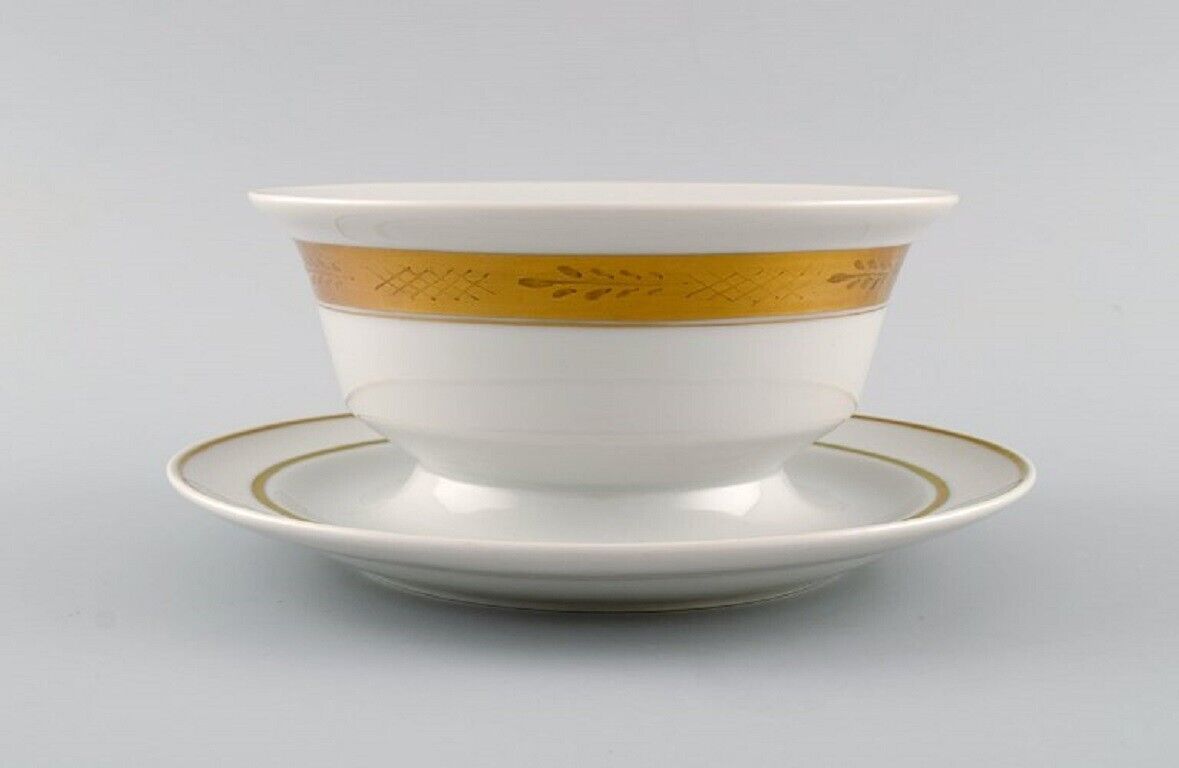 Royal Copenhagen service no 607 Porcelain sauce bowl Gold border with foliage