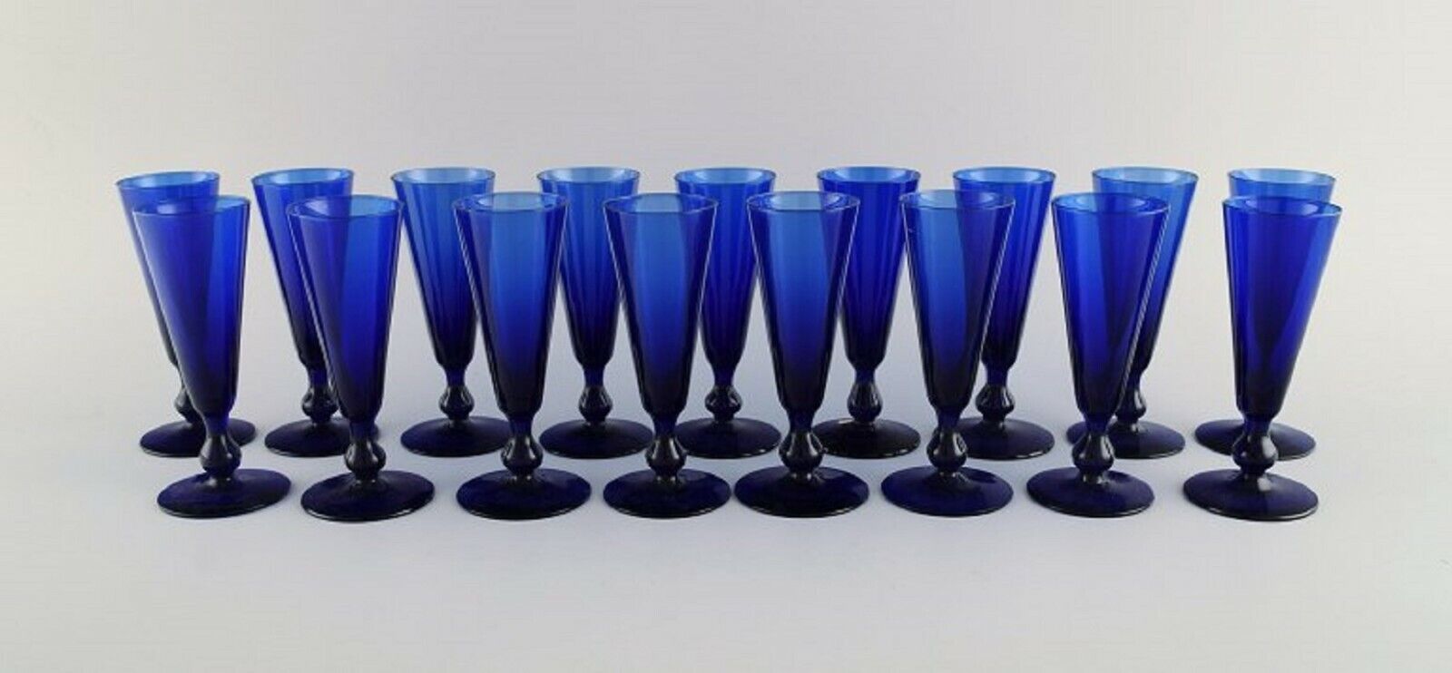 Monica Bratt for Reijmyre 17 small cocktail glasses in blue art glass