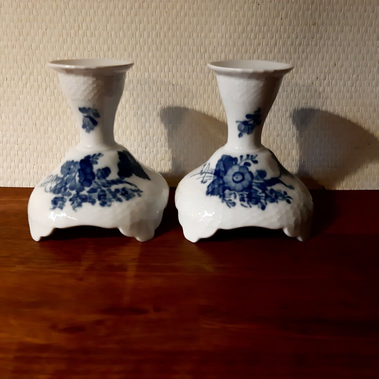 PAIR of Candle Sticks BLUE FLOWER CURVED Royal Copenhagen # 10-503 (10-1711) 1st