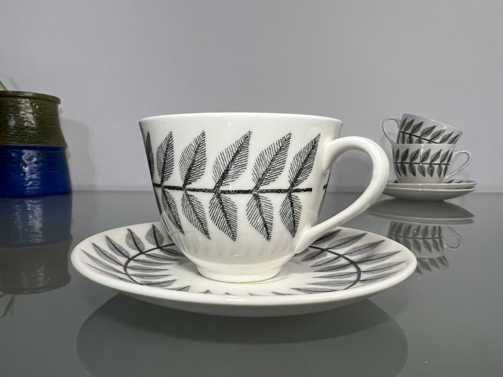 Gustavsberg Maxim (Black) Coffee Cup Set by Bibi Breger and Stig Lindberg