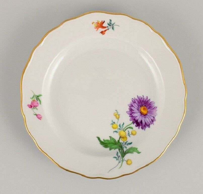 Meissen Germany three plates hand painted with flowers and gold decoration