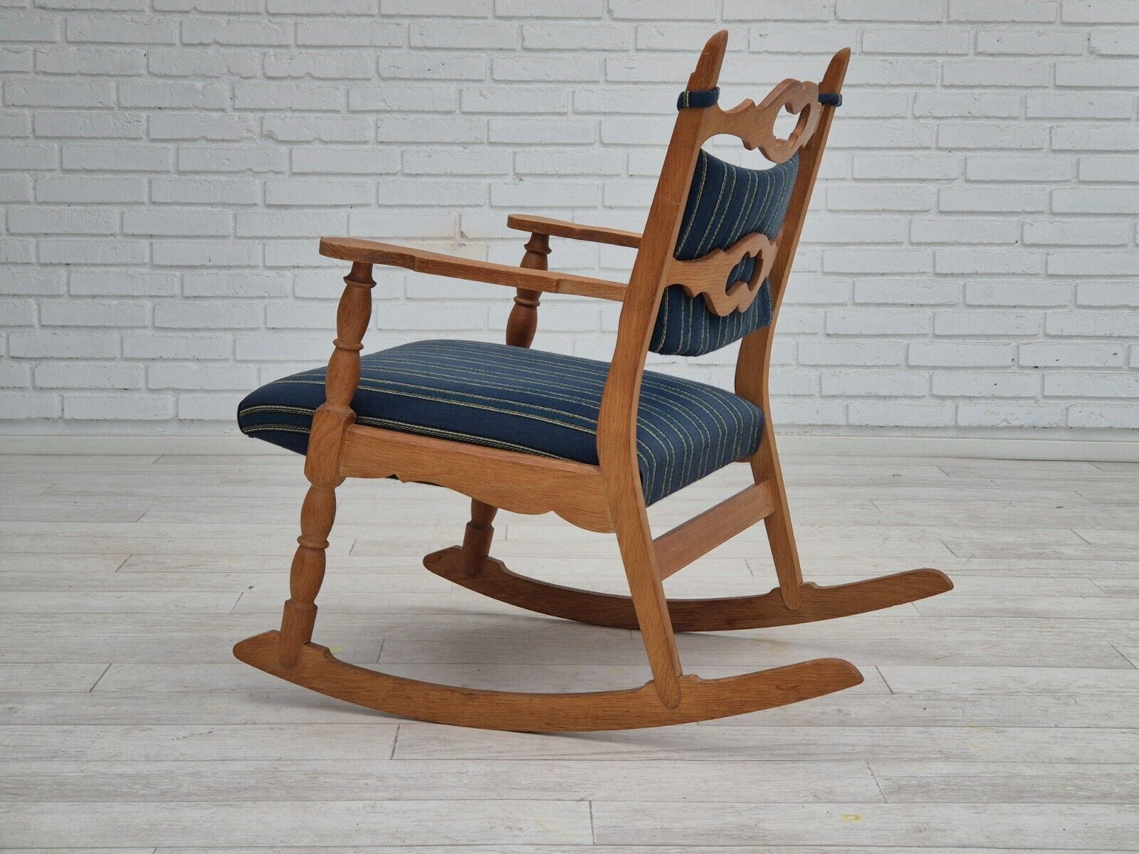 1970s Danish design oak wood rocking chair with footstool furniture wool