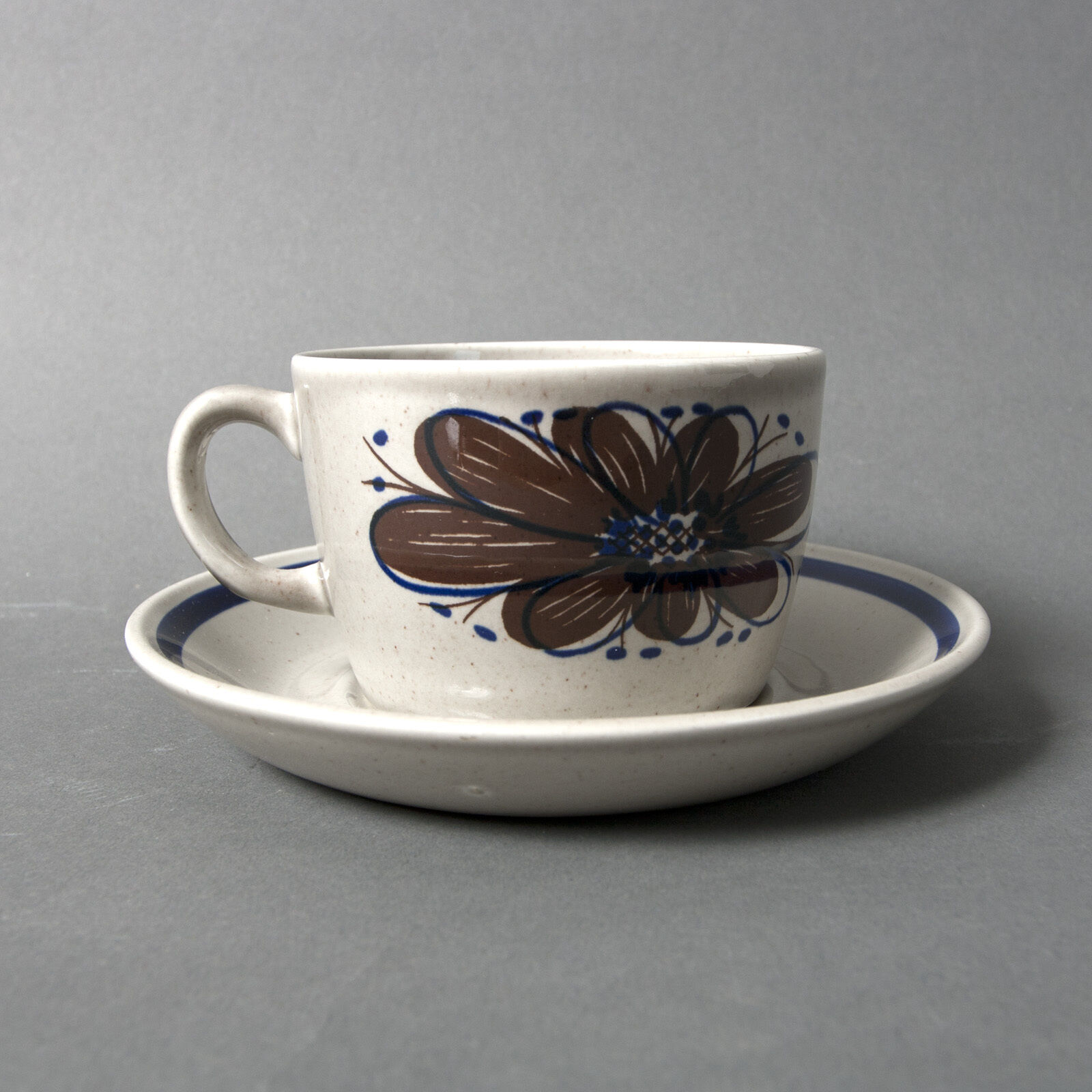 Stavangerflint vintage Cup Saucer collection art pottery Norway blue brown grey