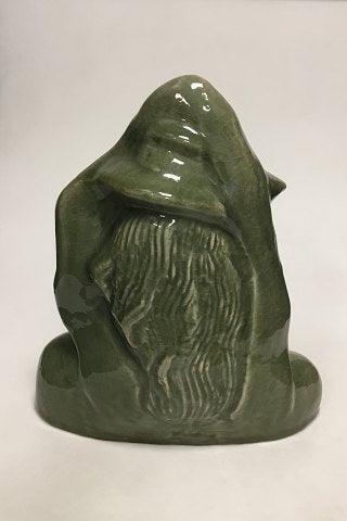 Royal Copenhagen Figurine of Stoneware "Girl with Hat" with Green Glaze No 20874