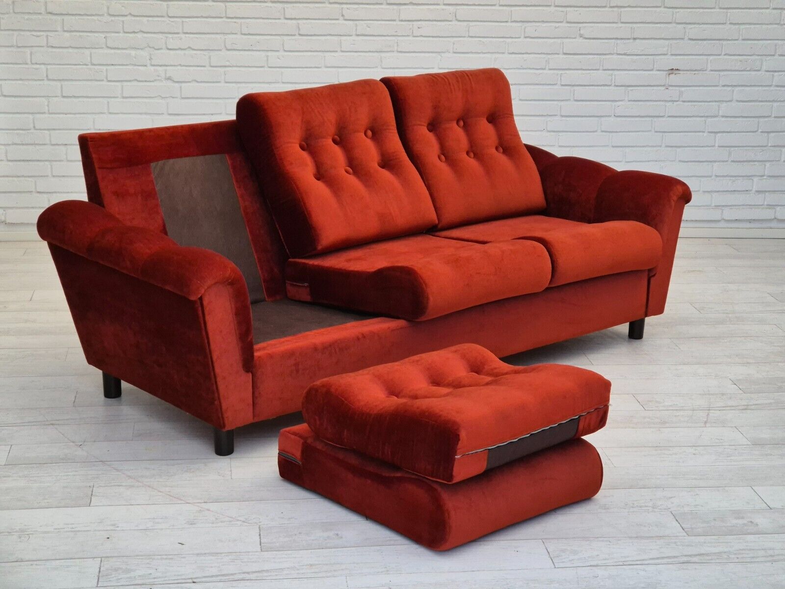 1980s Danish 3 seater sofa original very good condition brown/red velour