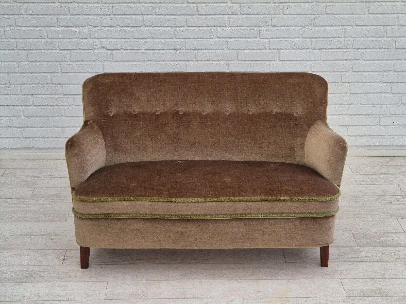 1960s Danish 2 seater sofa original condition furniture velour beech wood