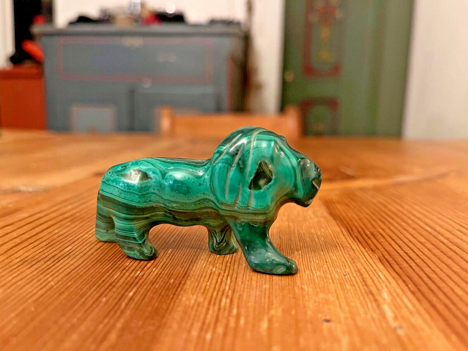 Malachite Lion Handmade Carved Hand Carved Africa Gemstone Figure Vintag