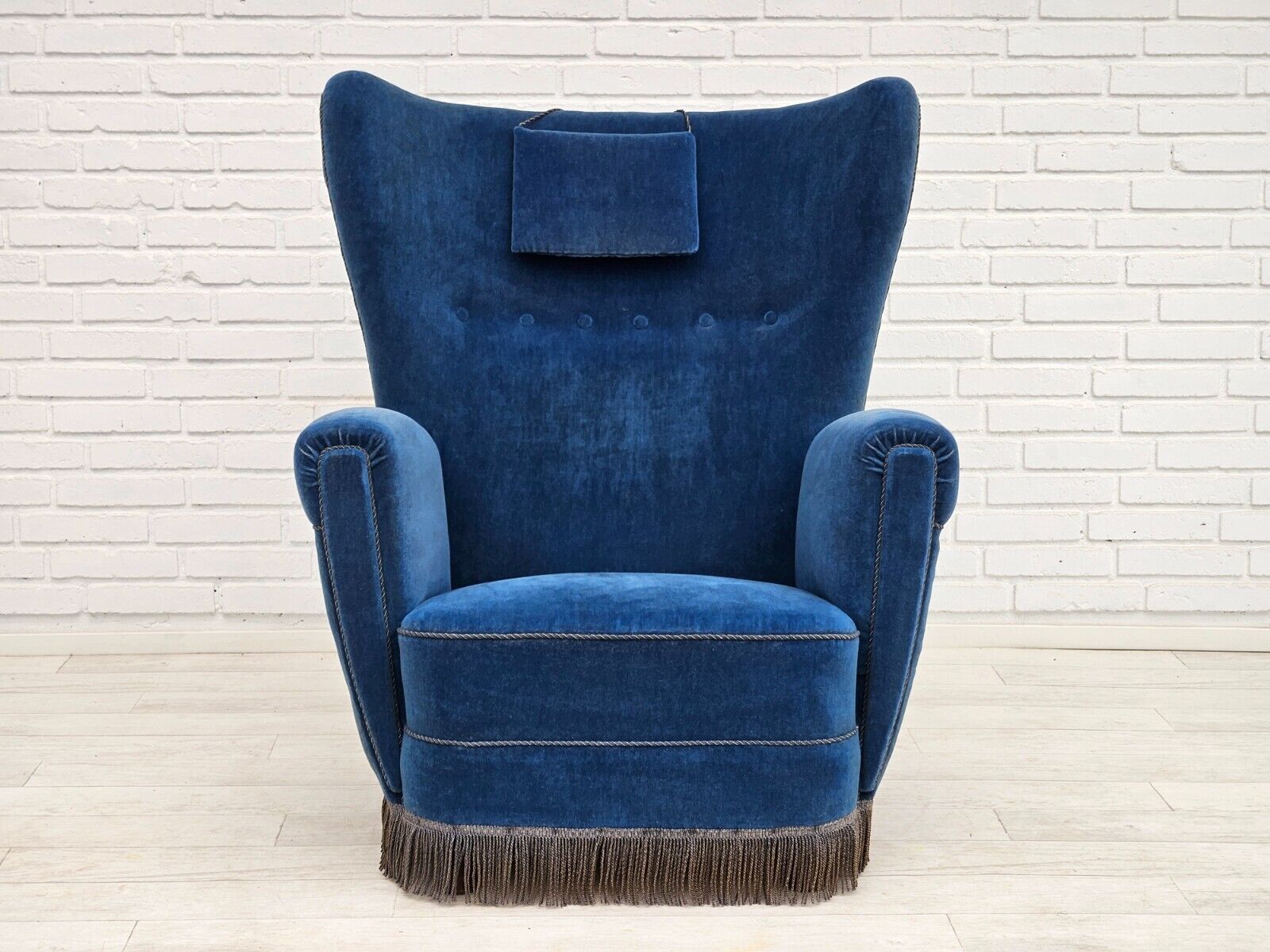 1960s Danish highback relax armchair original condition blue furniture velour