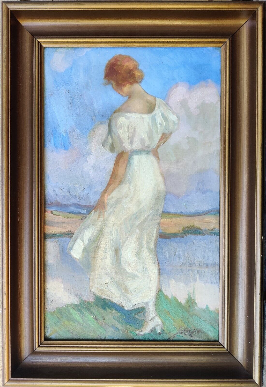 Soeren Joshva Christensen  (1882-1948): WOMAN IN WHITE DRESS original oil