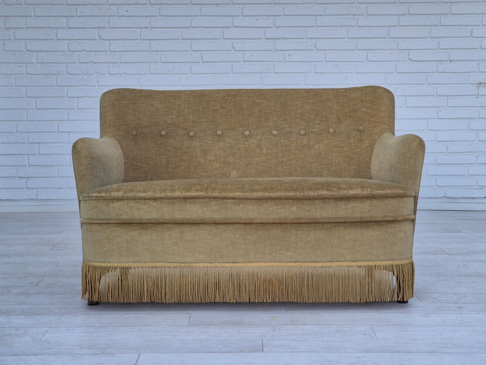 1970s Danish 2 seater sofa original condition green furniture velour