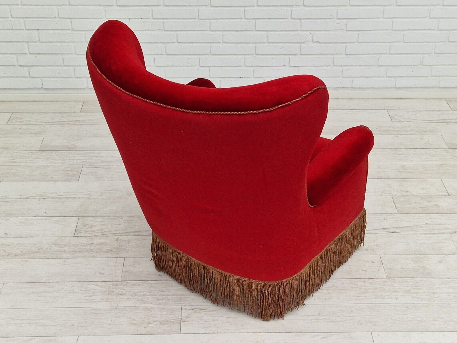 1960s Danish vintage highback armchair in cherry-red velvet