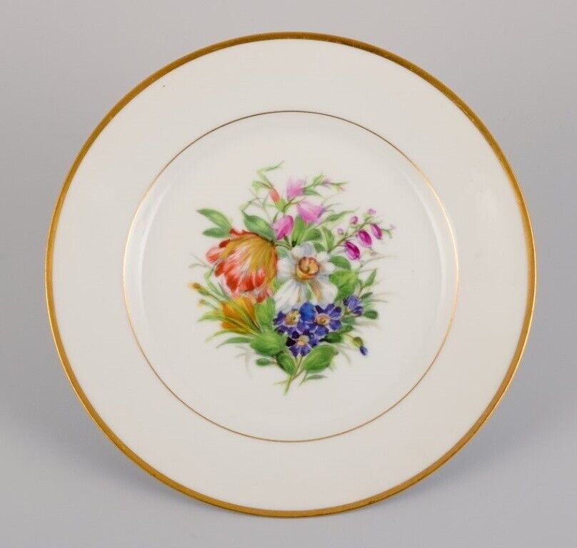 Bing  Grøndahl seven porcelain lunch plates with flowers and gold decoration