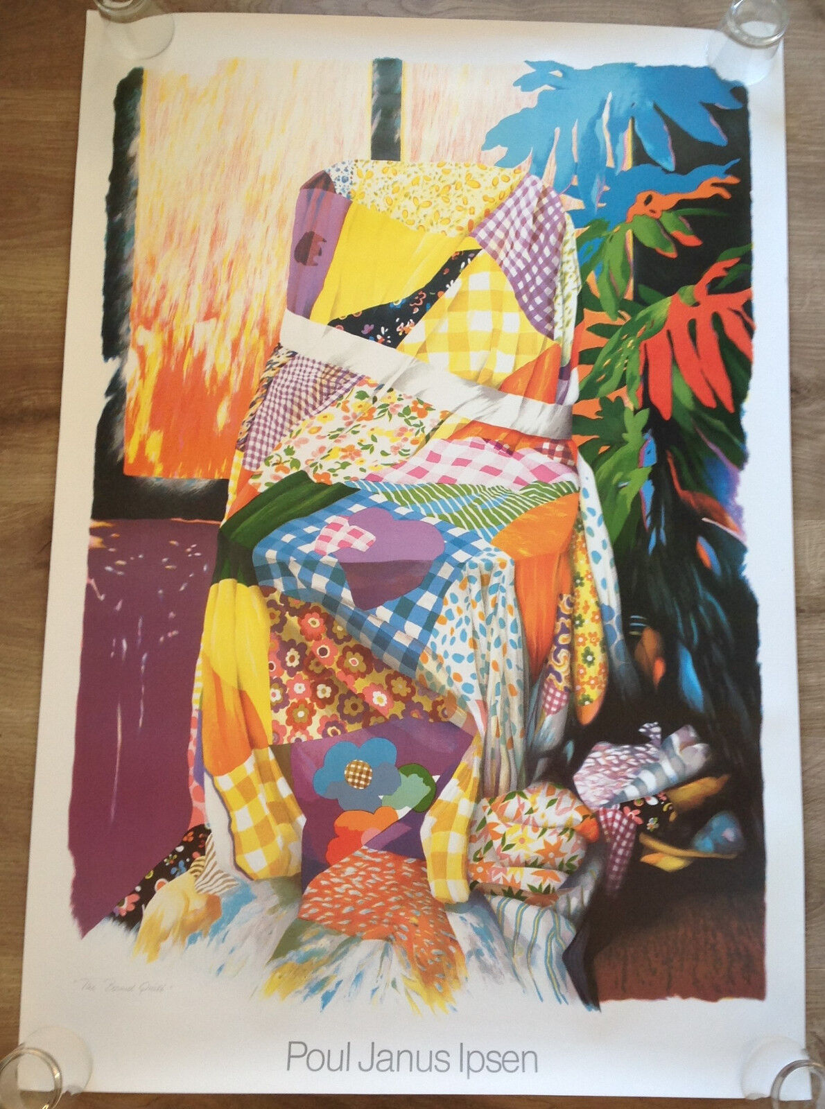 POUL JANUS IPSEN THE BOUND QUILT PRINT FROM 1982 UNFRAMED VINTAGE 32 X 47 POSTER