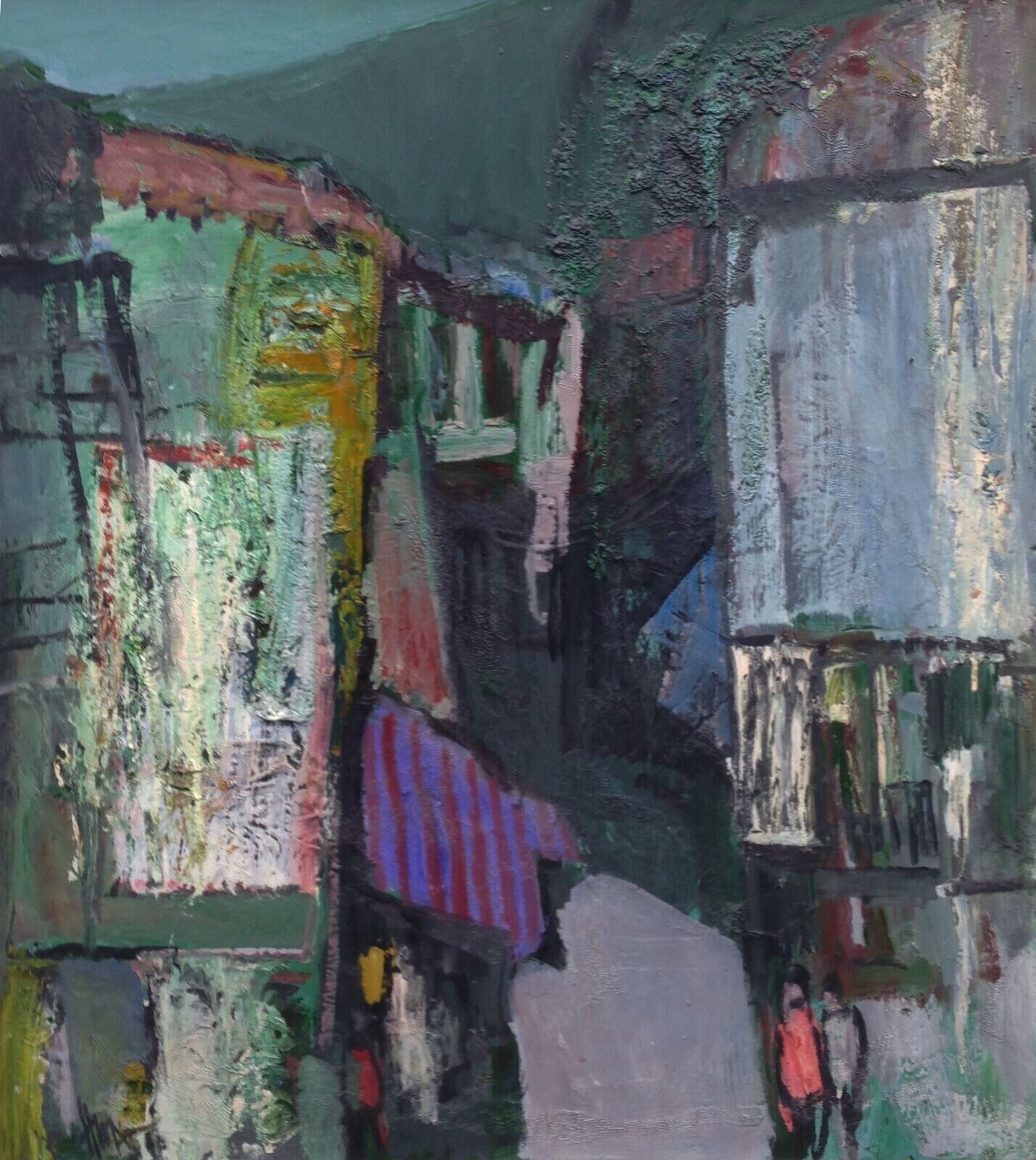 Carmen Alvarez: NARROW STREET IN CHILE Original oil dated 1970