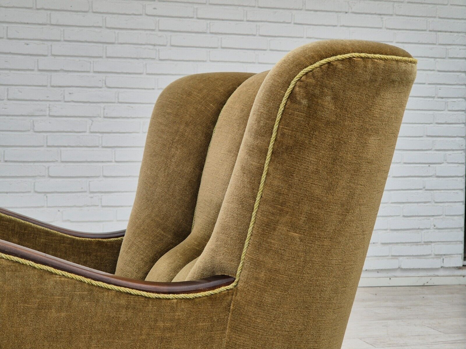 1960s Danish vintage armchair furniture velour dark beech wood