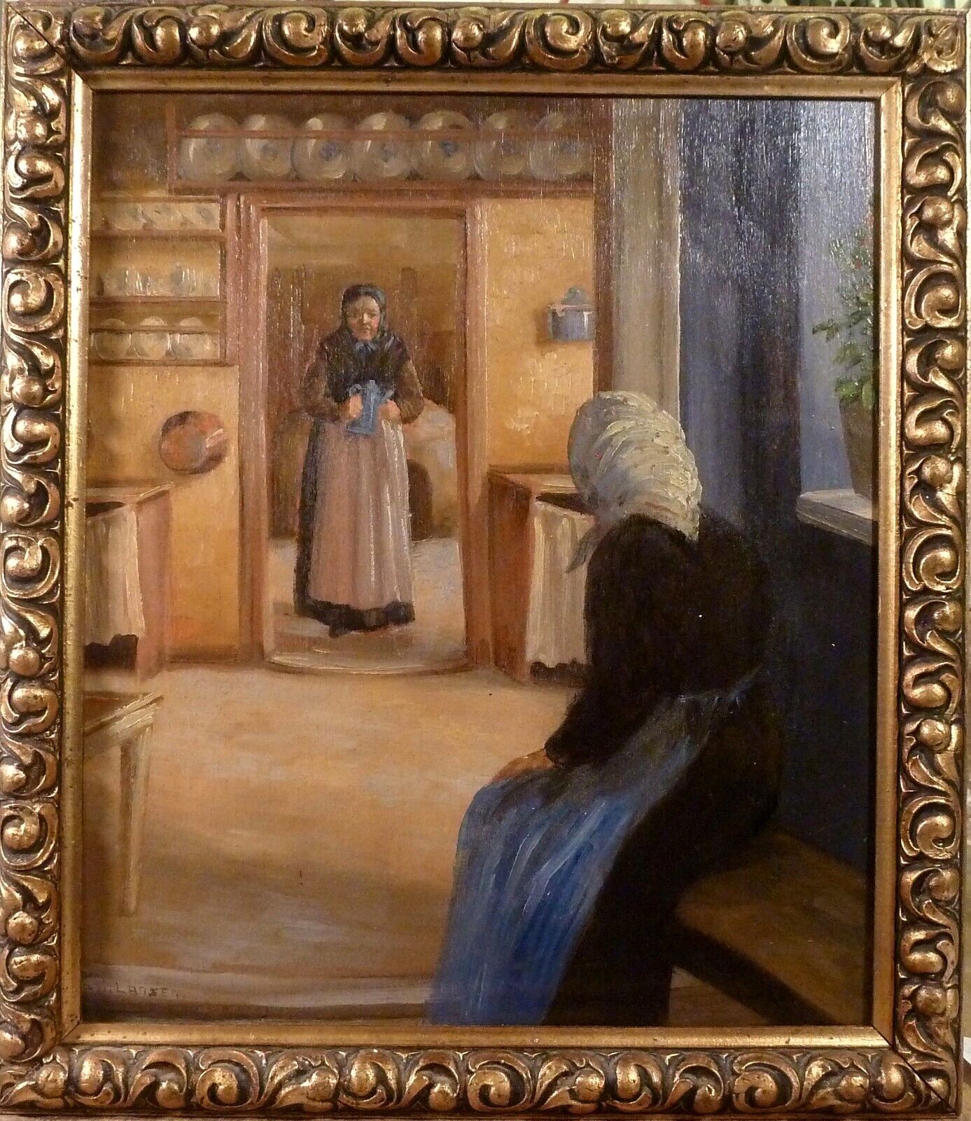 CARL LARSEN! INTERIOR SCENERY WITH 2 OLDER WOMAN