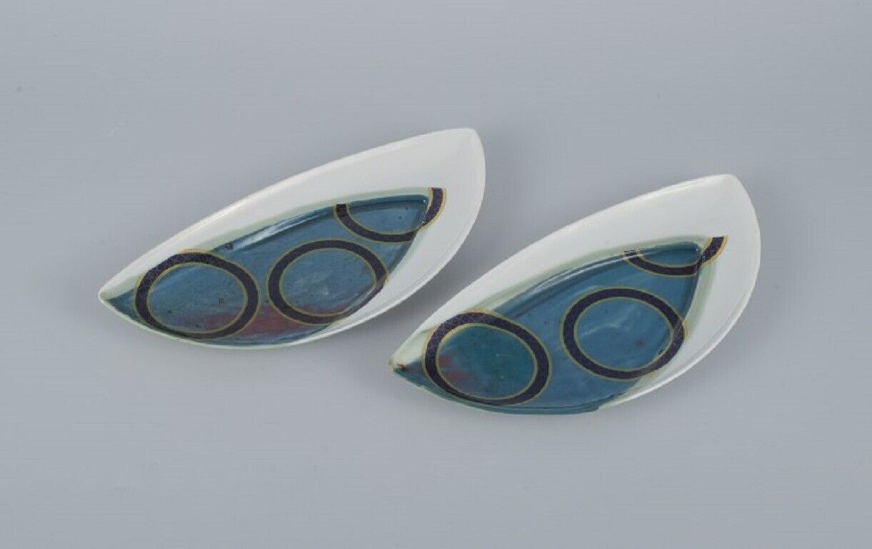 French designer avant-garde style two unique plates in hand-painted porcelain