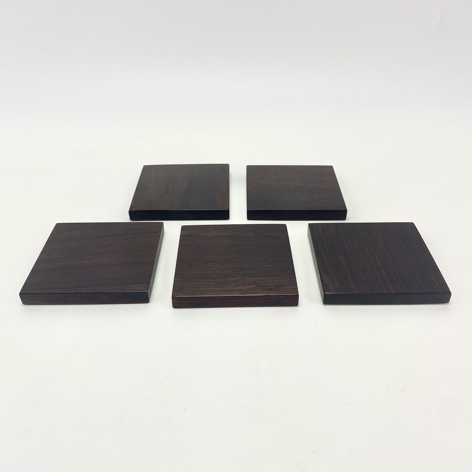 Set of 5 Vtg Mid Century Modern Danish Square Rosewood Glass Coasters Barware