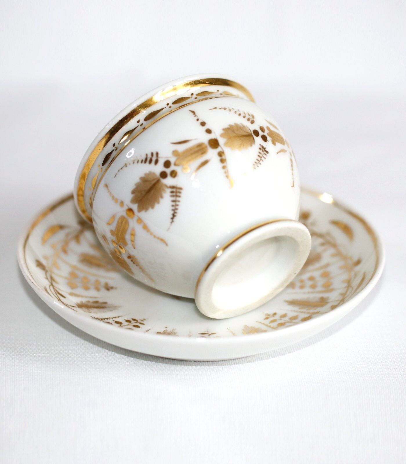 Antique Imperial Gilded Porcelain Bone China Cup with Saucer 1800s