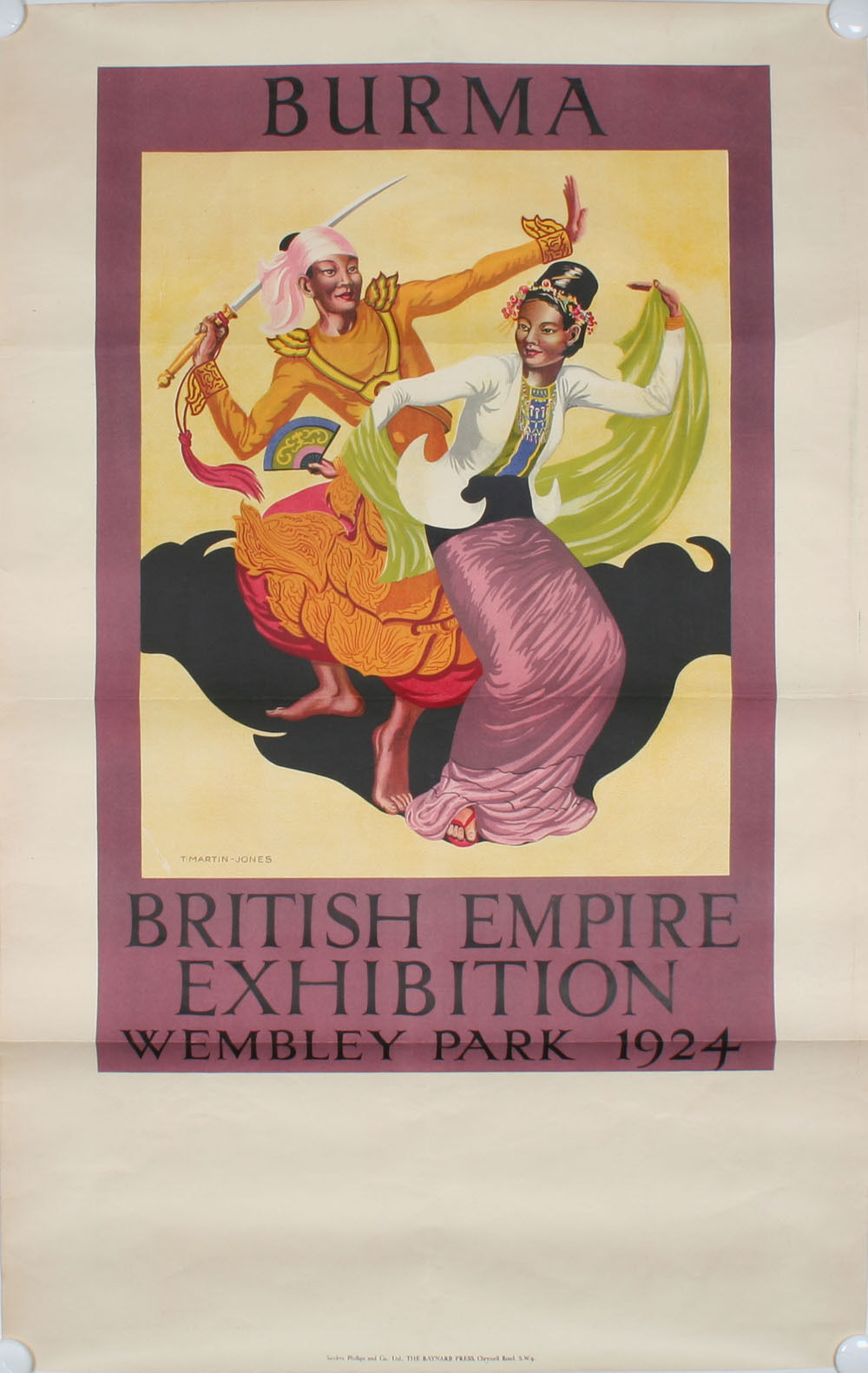 ANTIQUE ORIGINAL TRAVEL POSTER BRITISH EXHIBITION BURMA MYANMAR WEMBLEY 1924