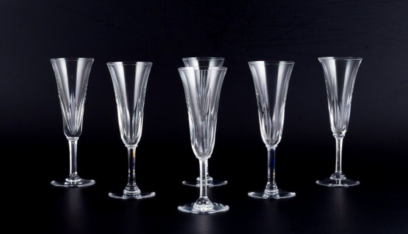 Saint Louis France Set of six champagne flutes in cut crystal glass