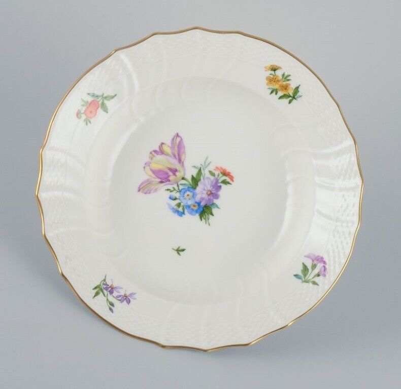 Royal Copenhagen six Saxon Flower deep plates in porcelain