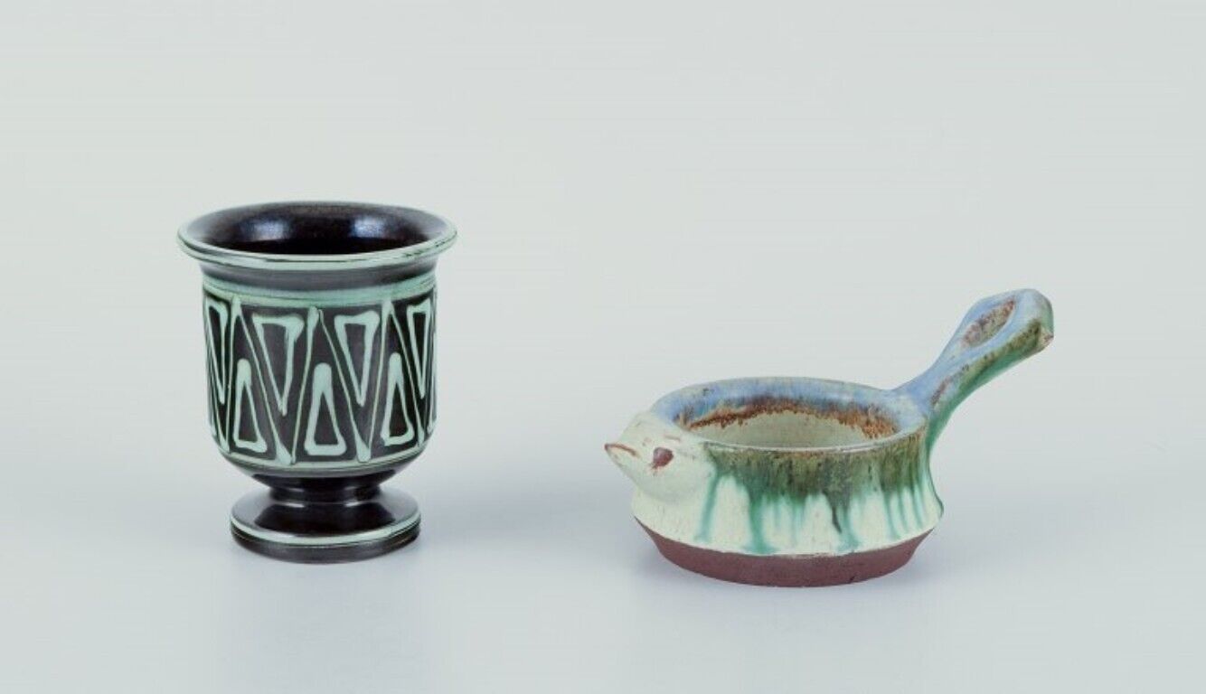 Kähler Denmark Small vase and small bowl with a handle shaped like a bird