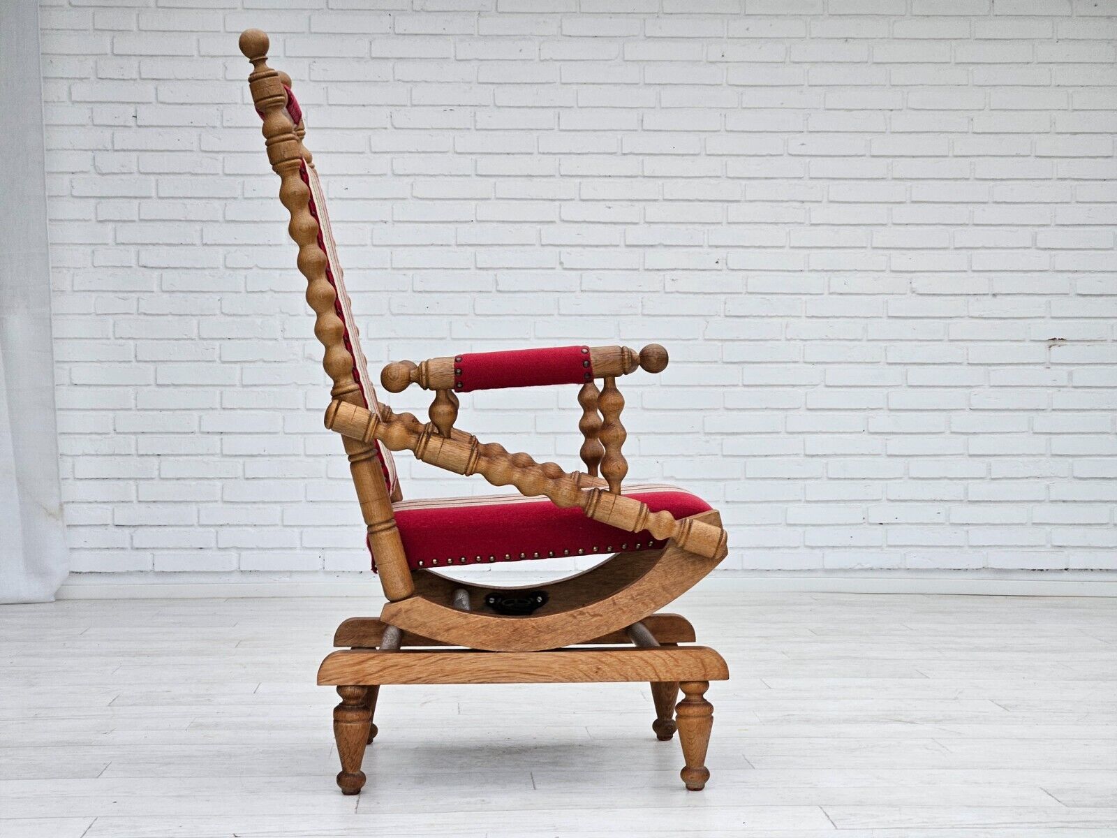 1970s Danish highback rocking chair oak wood furniture wool original