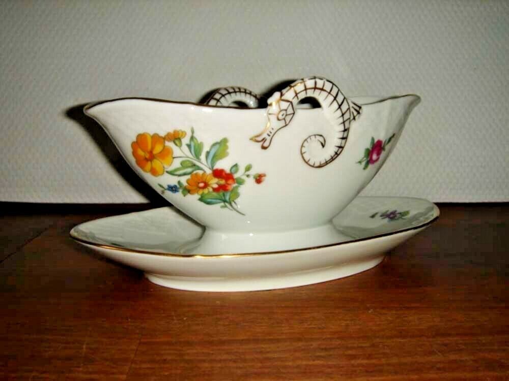 GRAVY BOAT w attached Underplate SAXON FLOWER Bing  Grondahl Royal Copenhagen 1