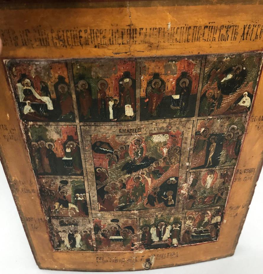 Rare Icon Resurrection and the 12 Great Feasts Hand painted 1780 With COA