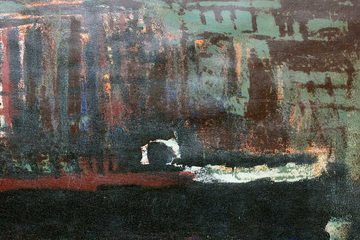 Hans Metz serigraph German artist Composition river boat Berlin 1962