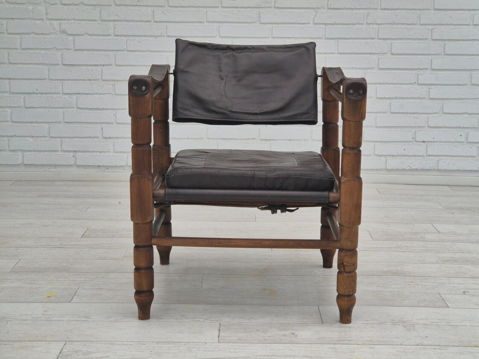 1960s Scandinavian "Safari" lounge chair original condition leather wood